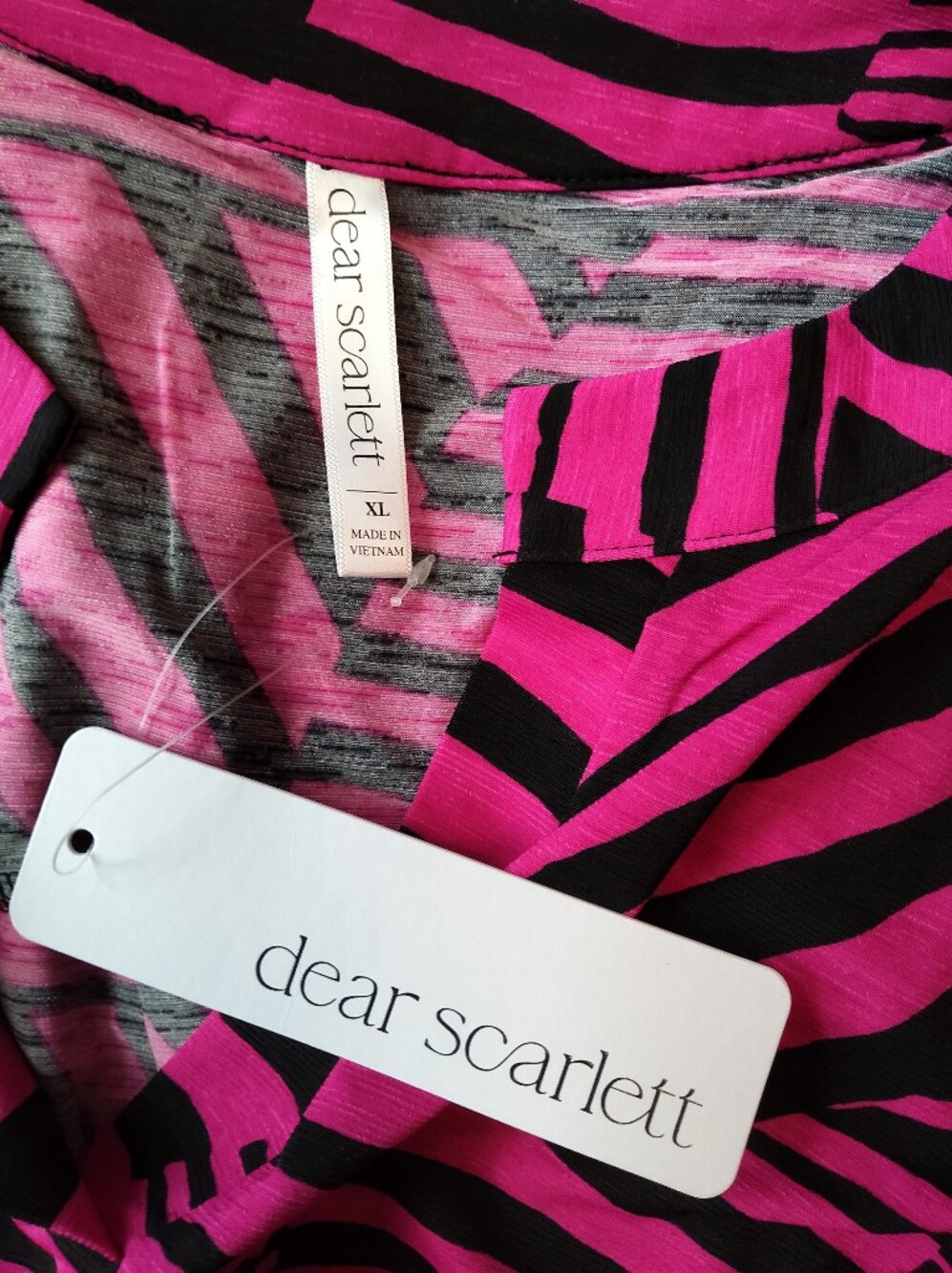 Dear Scarlett Magenta and Black Striped V-Neck Tunic - Picture 8 of 9